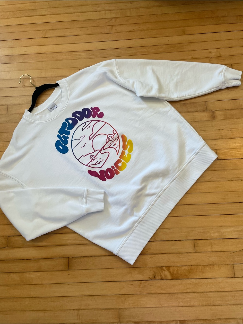 OUTDOOR VOICES Crewneck Sweatshirt Sunset Desert Rainbow Graphic Limited Edition
